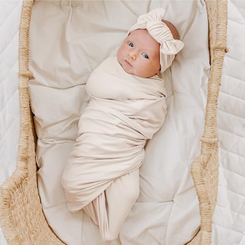 Konssy Baby Girl Swaddle Blanket Set with Headband and Beanie 1