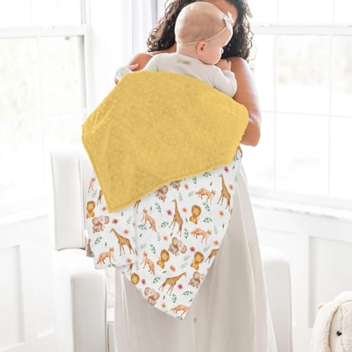 Soft Mink Dotted Baby Blanket with Safari Animals Print