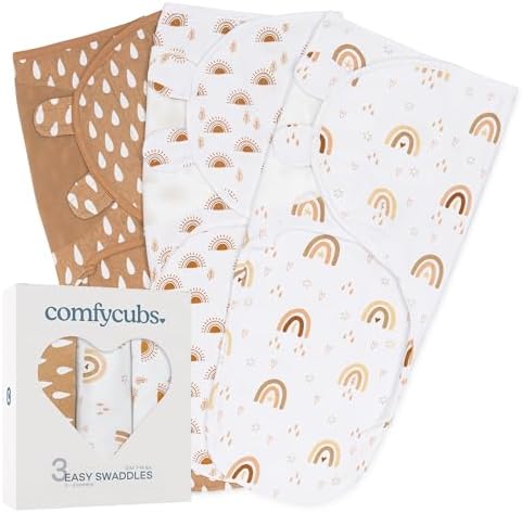 Comfy Cubs 3-Pack Swaddle Blanket - 100 Cotton Rainbow Bohemian