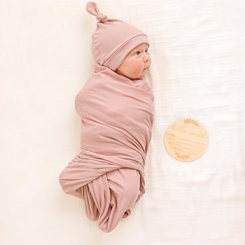 Konssy Baby Girl Swaddle Blanket Set with Headband and Beanie