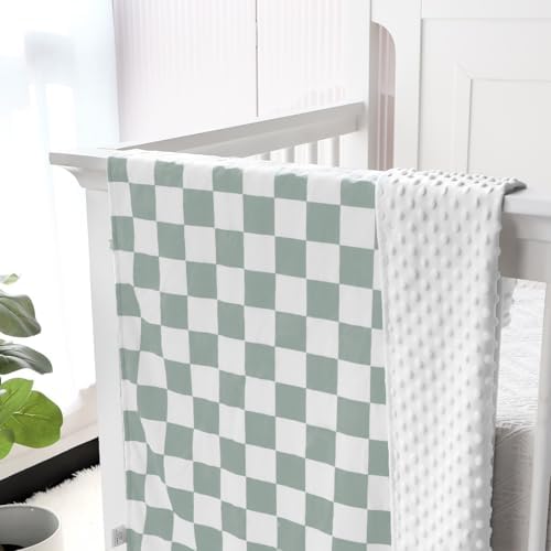 DILIMI Soft Warm Baby Blanket Green Checkerboard