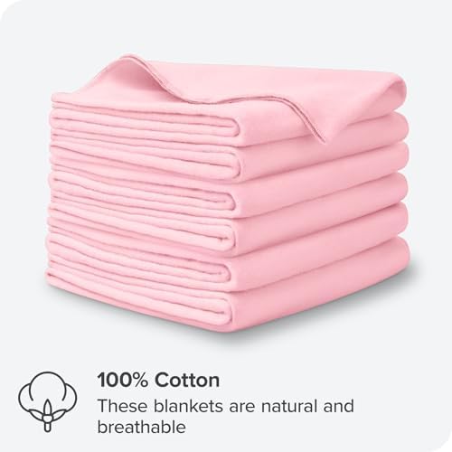 Bare Home 6-Pack Flannel Receiving Blankets 100 Cotton Hypoallergenic Light Pink