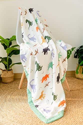 Little Jump Dinosaur Muslin Blanket - Soft Breathable and Cozy for Babies