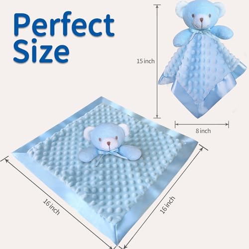MOVEPAI Soft Blue Bear Baby Security Blanket 16 Inch