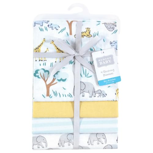 Hudson Baby Unisex Flannel Blanket 4-Pack Safari Friends