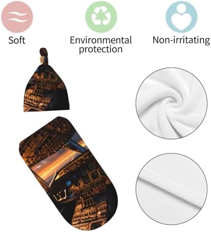 LiuMng Airplane Cockpit Swaddle Blanket Beanie Set for Newborns