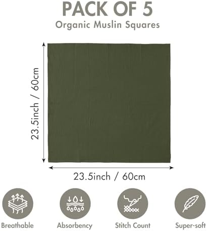 LYRICHOM Muslin Swaddling Blankets 5 Pack Neutral for Newborn Boys Girls