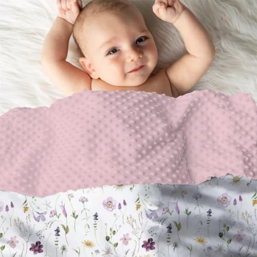 Mink Baby Blanket Pink Purple Floral - 30 x 40 Inches