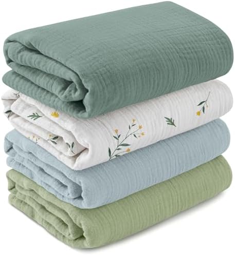 GLLQUEN BABY 4-Pack Muslin Swaddle Blankets for Newborns