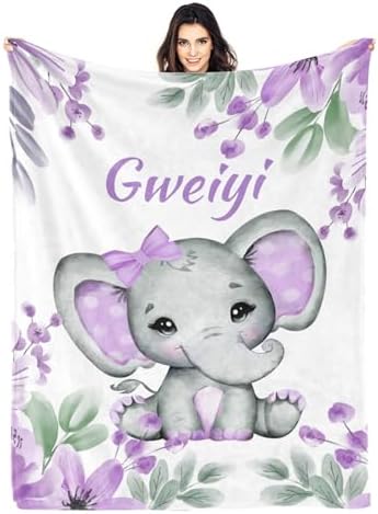Personalized Baby Blanket with Name Customized Elephant 30x40
