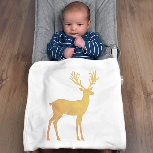 Azeeda Yellow Reindeer Stag Silhouette Cotton Blanket