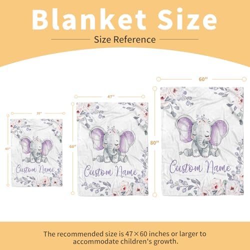 Custom Baby Blanket with Name Purple Elephant Double Layer Dotted Swaddle Blanket