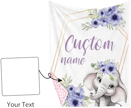 YISMEET Personalized Baby Blanket with Name Elephant Theme