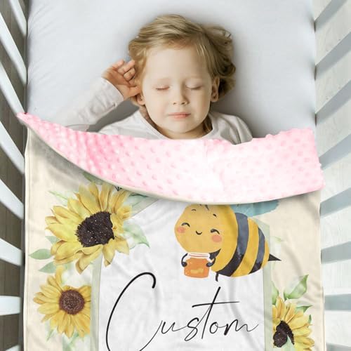 Personalized Baby Blanket with Yellow Bee Design
