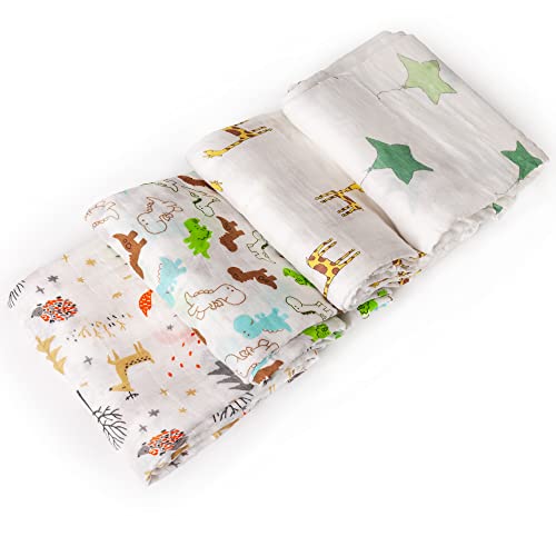 upsimples Swaddle Blanket Set of 4 - Fox Elephant Giraffe Dinosaur