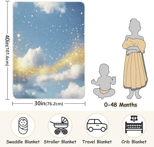 Wassud Golden Glitter and Clouds Baby Blanket 30x40