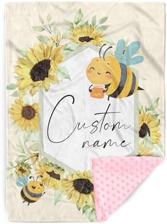 Personalized Baby Blanket with Yellow Bee Design