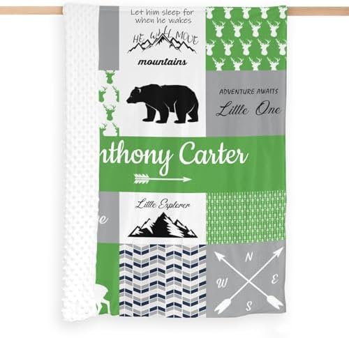 Personalized Baby Blanket with Name for Boys - Green Woodland