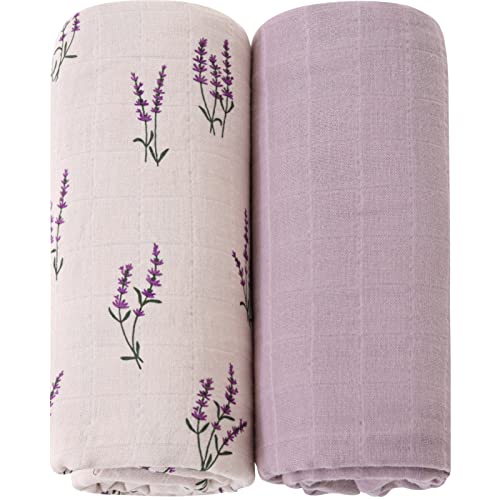 LifeTree Organic Muslin Swaddle Blanket for Newborn Lavender Mauve