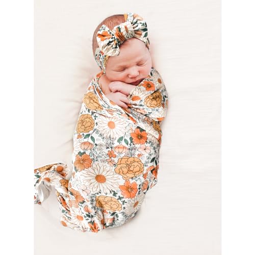 Konssy Baby Girl Swaddle Blanket with Headband Set