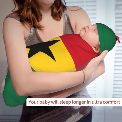 Flag of Ghana Print Newborn Swaddle Blanket with Beanie Set