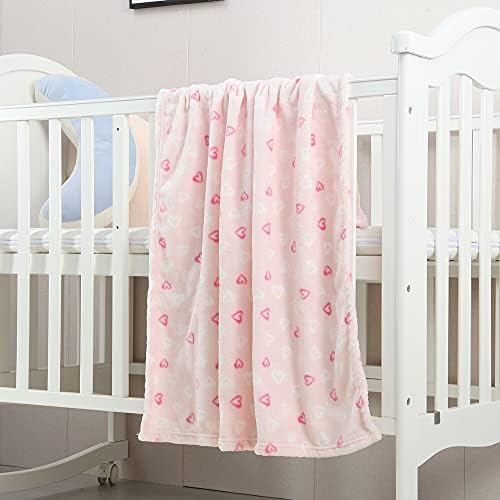 CREVENT 30 x 40 Cozy Plush Fluffy Warm Fleece Blanket - Pink Heart