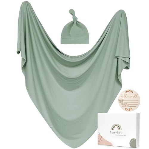 MairMore Baby Swaddle Blanket with Beanie Set Green