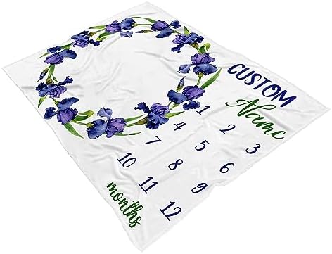 Personalized Iris Flower Baby Monthly Blanket - Soft Cozy Crib Decor