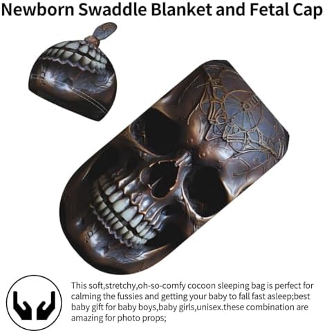Copper Skull Print Newborn Swaddle Blanket Set with Beanie