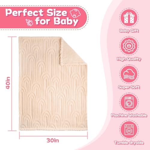 Baby Blanket - Ultra Soft Checkered Gift Box with Rainbow Pattern 30x40 Inches Beige