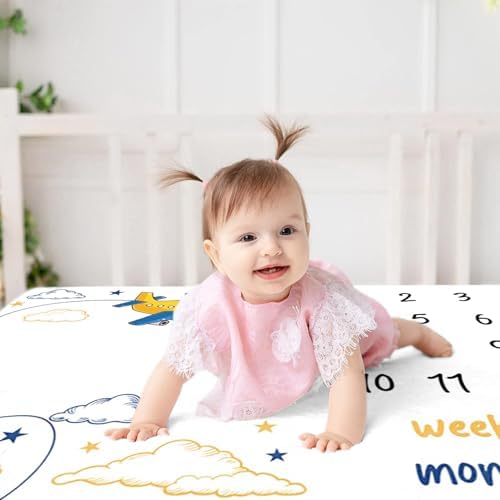 CSFOTO Airplane Baby Milestone Blanket 60 x 40 with Frames
