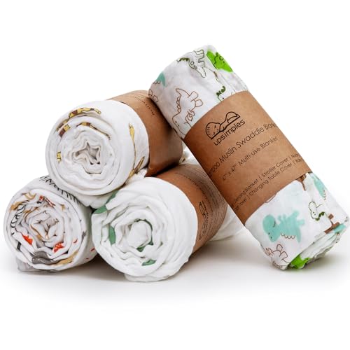 upsimples Swaddle Blanket Set of 4 - Fox Elephant Giraffe Dinosaur