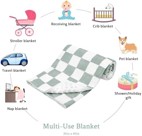 DILIMI Soft Warm Baby Blanket Green Checkerboard
