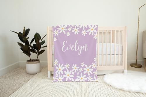 Personalized Baby Girl Blanket with Daisies Purple 30 x 40