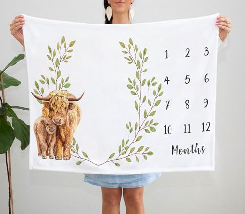 Yuzioey Highland Cow Milestone Blanket 50x40