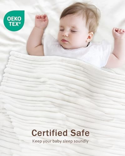 HOMRITAR White 30x40 Baby Blanket with Striped Design