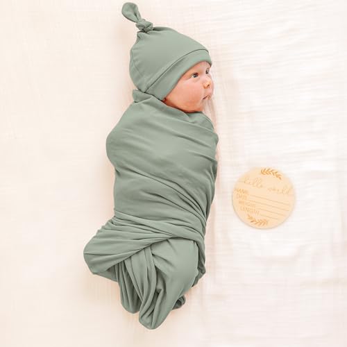 Konssy Baby Swaddle Blanket with Headband and Beanie Set