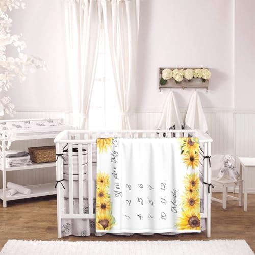 Soft Flannel Sunflower Monthly Blanket for Girls