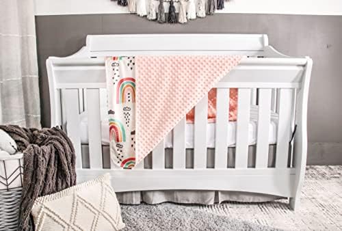 Top Tots Deluxe Minky Baby Blanket - Boho Rainbows 40 x 29 Inch Peach