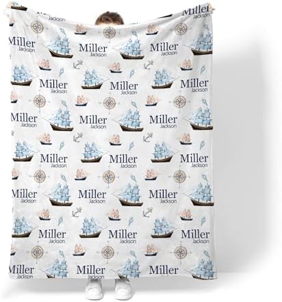 Personalized Custom Baby Blanket - Nautical Ship Decor