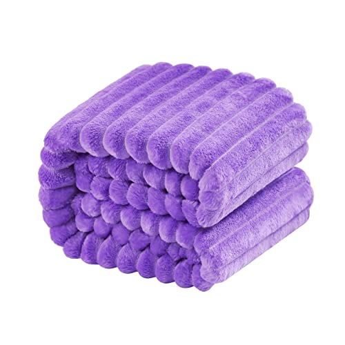NTBAY Plush Flannel Baby Blanket 50X60 Inches Purple Striped