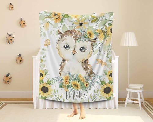 Customized Baby Owl Sunflower Blanket with Name