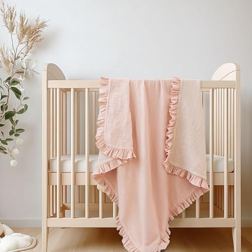 Konssy Flounce Muslin Baby Blanket 40x36 Pink 1