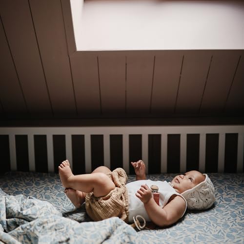 Mushie Muslin Swaddle Blanket - Organic Cotton Blue Flowers