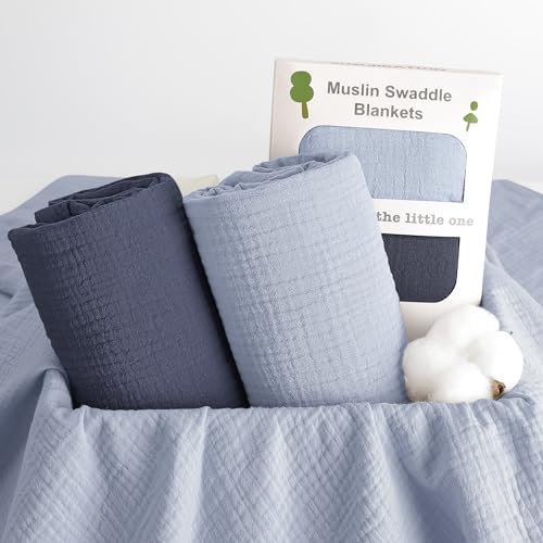 Susurration Muslin Swaddle Blanket 100 Cotton 40x40in 2Pack Navy Blue