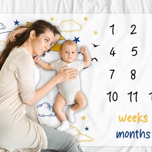 CSFOTO Airplane Baby Milestone Blanket 60 x 40 with Frames
