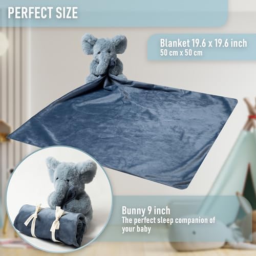 Baby Lovey Blue Elephant Security Blanket for Newborns and Toddlers