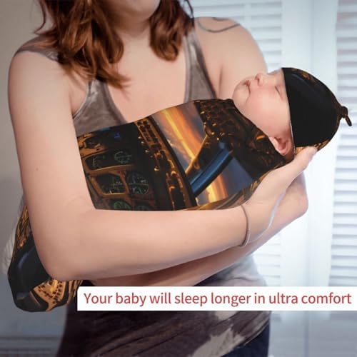LiuMng Airplane Cockpit Swaddle Blanket Beanie Set for Newborns