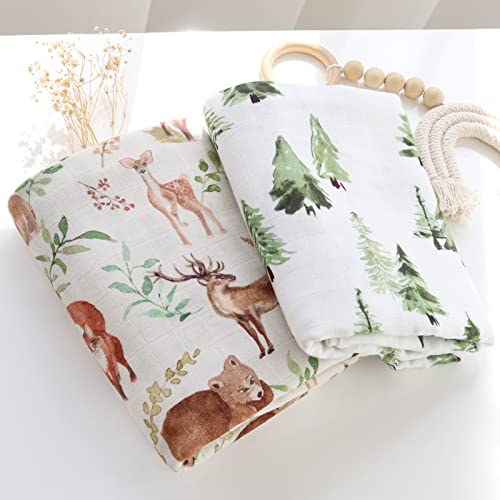 LifeTree Muslin Swaddle Blankets 47x47in Woodland Pattern