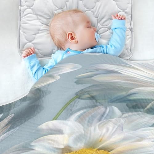 Super Soft Baby Blanket with White Flowers for Boys Girls